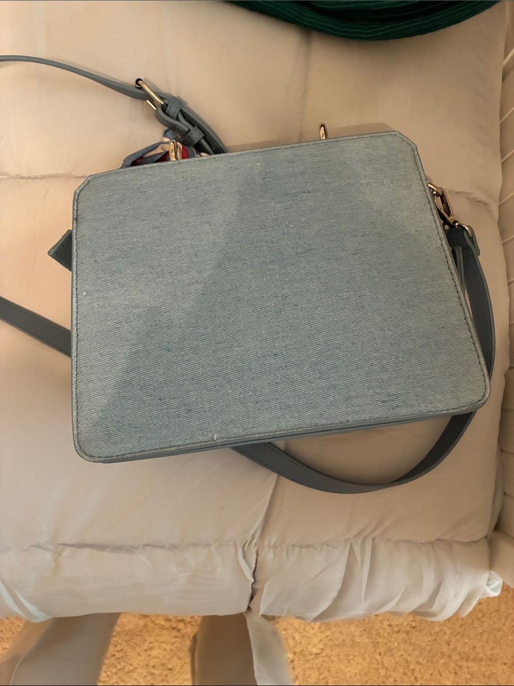 Steve Madden Light Denim Box Crossbody with Flag Scarf - Picture 3 of 5